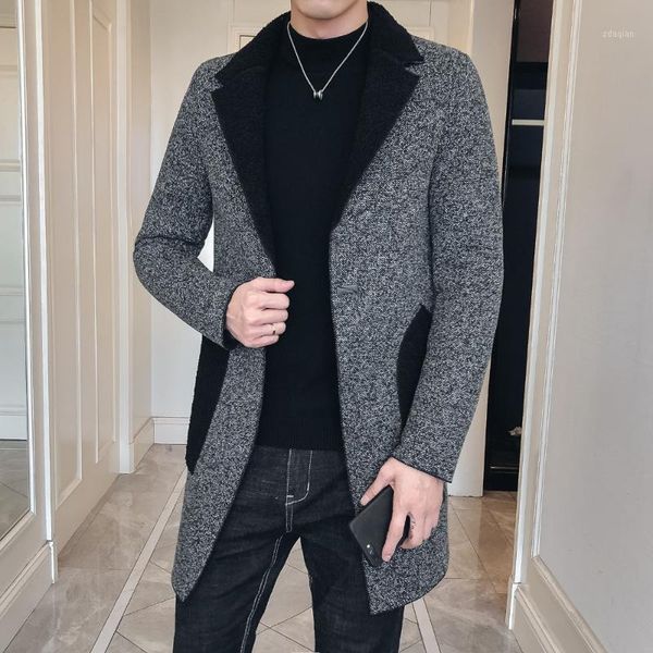 men's wool & blends 2021 winter high-end fashion stitching lapel coat plus velvet thick tide jacket slim handsome male, Black
men's wool & blends 2021 winter high-end fashion stitching lapel coat plus velvet thick tide jacket slim handsome male, Black