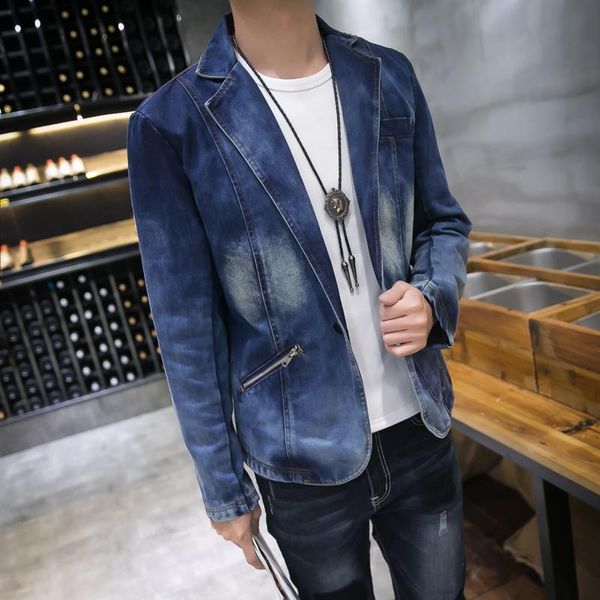 men's suits & blazers boutique fashion mens denim blazer autumn lapel gradient british style male slim fit casual jeans suit jacket men, White;black
men's suits & blazers boutique fashion mens denim blazer autumn lapel gradient british style male slim fit casual jeans suit jacket men, White;black