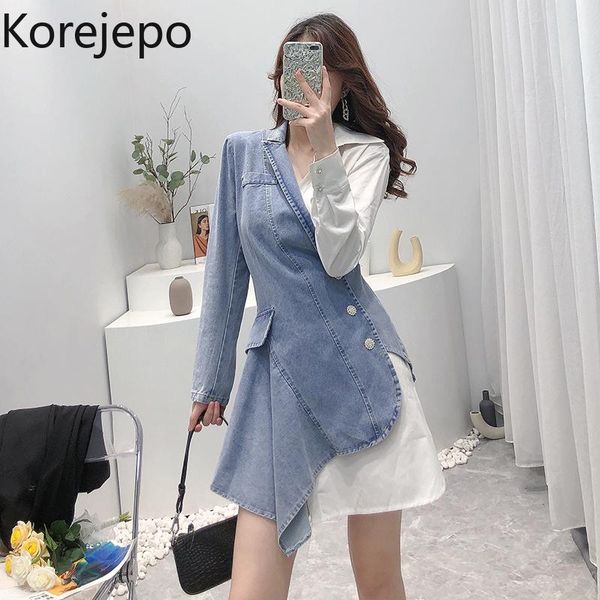 casual dresses korejepo women denim stitching dress 2021 korean chic retro fashion irregular notched long sleeve slimming short female, Black;gray
casual dresses korejepo women denim stitching dress 2021 korean chic retro fashion irregular notched long sleeve slimming short female, Black;gray