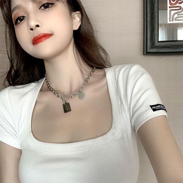 women's t-shirt summer net red female ins super fire u-neck high waist short open navel slim sleeve versatile top, White
women's t-shirt summer net red female ins super fire u-neck high waist short open navel slim sleeve versatile top, White