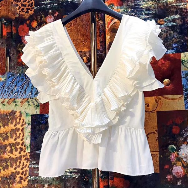 women's blouses & shirts blusas elegant v neck pleated ruffles blouse women butterfly sleeve 2021 summer solid smock 15593, White
women's blouses & shirts blusas elegant v neck pleated ruffles blouse women butterfly sleeve 2021 summer solid smock 15593, White