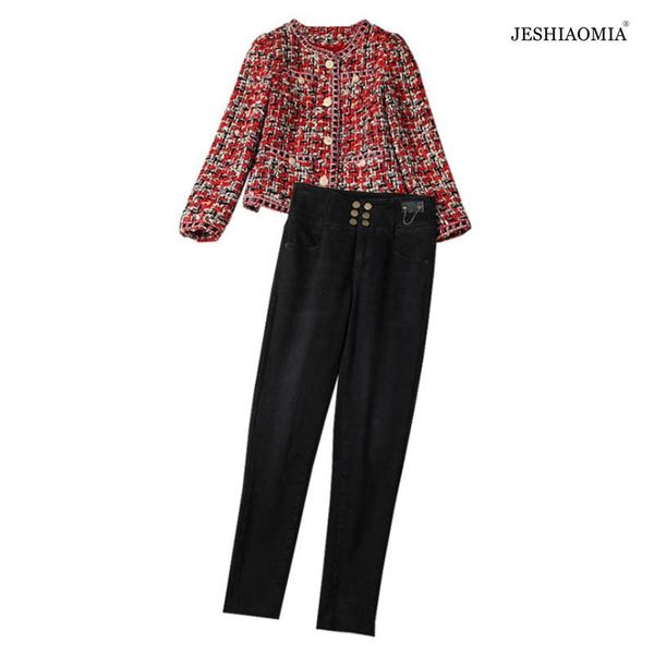 women's two piece pants jeshiaomia- 2021 autumn round neck single breasted tweed jacket & set, White
women's two piece pants jeshiaomia- 2021 autumn round neck single breasted tweed jacket & set, White