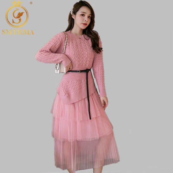 two piece dress smthma winter women cashmere sweater knitted sets 2021 fashion pink mesh cake skirt +belt, White
two piece dress smthma winter women cashmere sweater knitted sets 2021 fashion pink mesh cake skirt +belt, White
