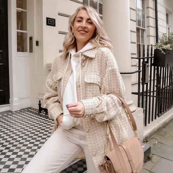women's wool & blends shirt jacket 2021 autumn style fashion casual small fragrance pearl button, Black
women's wool & blends shirt jacket 2021 autumn style fashion casual small fragrance pearl button, Black
