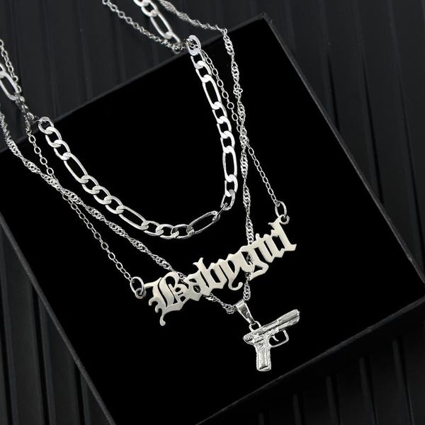 chains floosie punk hip hop sier color pistol pendant nelace women multilayer babygirl letter clavicle chain jewelry, Silver
chains floosie punk hip hop sier color pistol pendant nelace women multilayer babygirl letter clavicle chain jewelry, Silver