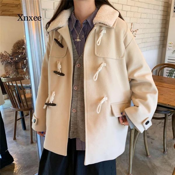 women's wool & blends women solid horn buttons school winter thick all-match chic casual womens harajuku coat loose simple korean style, Black
women's wool & blends women solid horn buttons school winter thick all-match chic casual womens harajuku coat loose simple korean style, Black