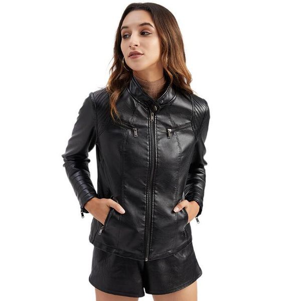 fashion women leather jacket vintage women's pu mandarin collar slim female black faux outwear &
fashion women leather jacket vintage women's pu mandarin collar slim female black faux outwear &