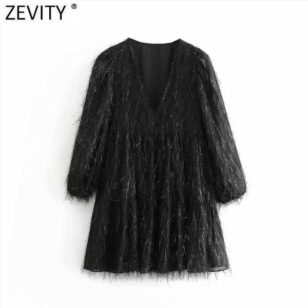 zevity women vintage v neck shinning tassel decoration black mini dress femme pleat puff sleeve chic vestido clothing ds4894 210603, Black;gray
zevity women vintage v neck shinning tassel decoration black mini dress femme pleat puff sleeve chic vestido clothing ds4894 210603, Black;gray