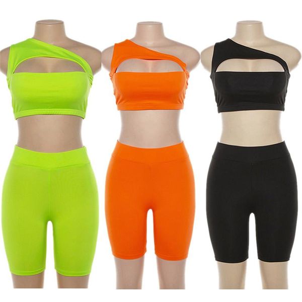 women's shorts women neon orange two piece set one shoulder cut out crop elastic high waist sets sporty outwear 2021, White;black
women's shorts women neon orange two piece set one shoulder cut out crop elastic high waist sets sporty outwear 2021, White;black