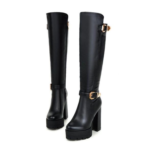 boots winter thick-heeled round-toe super high-heeled women's knee-length 5-f, Black