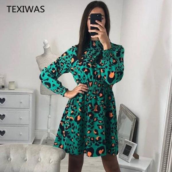 casual dresses texiwas spring fashion stand leopard print dress boho beach vacation flared a line women autumn elegant dot party, Black;gray 
casual dresses texiwas spring fashion stand leopard print dress boho beach vacation flared a line women autumn elegant dot party, Black;gray