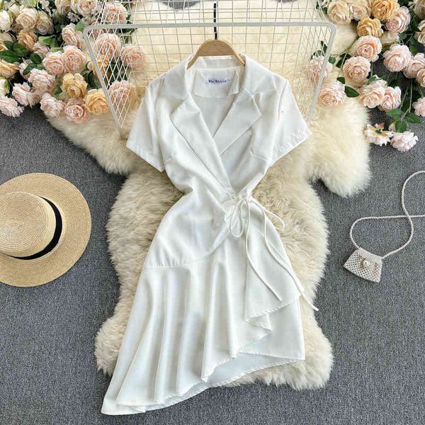 casual dresses 2021 korean fashion women's solid notched collar short sleeve sash wrap slim irregular ruffles wear to work office, Black;gray
casual dresses 2021 korean fashion women's solid notched collar short sleeve sash wrap slim irregular ruffles wear to work office, Black;gray