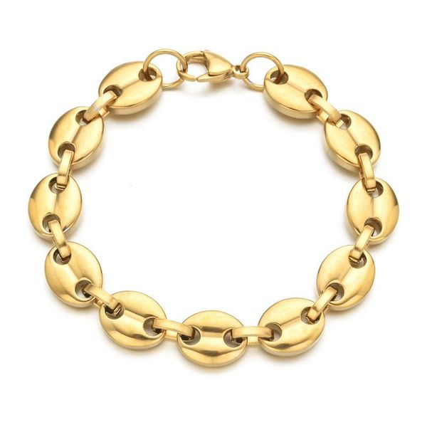 link, chain 11mm coffee bean men's bracelet trendy gold color stainless steel link hip hop jewelry gift, Black
link, chain 11mm coffee bean men's bracelet trendy gold color stainless steel link hip hop jewelry gift, Black