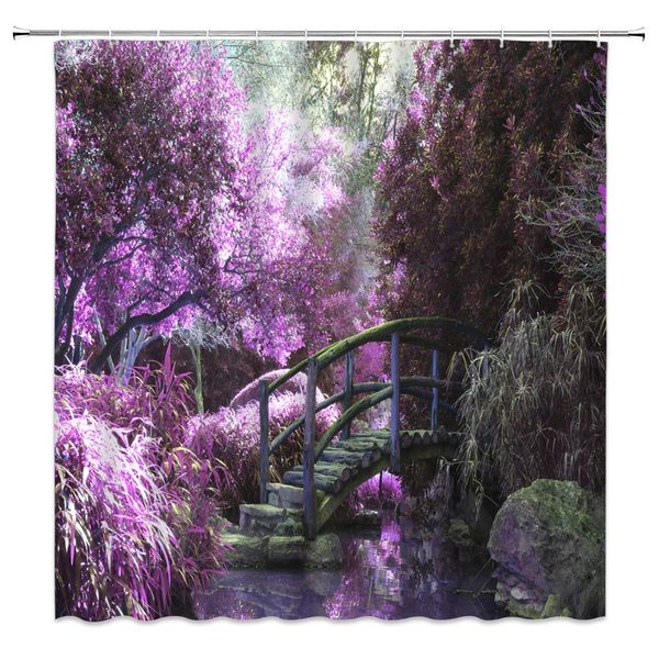 purple garden shower curtain fantasy colorful tropical jungle plant small bridge and flowing water,70x70 inch polyester fabric
purple garden shower curtain fantasy colorful tropical jungle plant small bridge and flowing water,70x70 inch polyester fabric