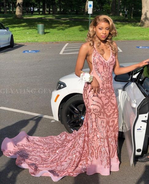 party dresses v-neck backless rose gold mermaid prom for black girls sparkly sequins pink court train african graduation dress, White;black
party dresses v-neck backless rose gold mermaid prom for black girls sparkly sequins pink court train african graduation dress, White;black
