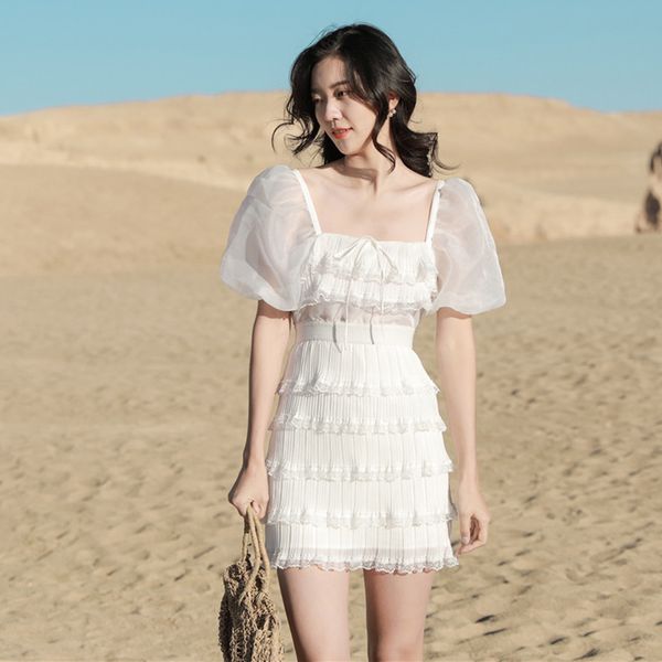 robe temperament mesh lace dress women's summer square collor bandage backless short puff sleeve mini dresses 210510, Black;gray
robe temperament mesh lace dress women's summer square collor bandage backless short puff sleeve mini dresses 210510, Black;gray