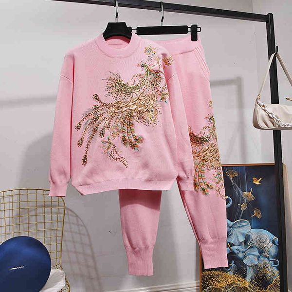pant red pink black knitted set women tracksuits handwork beading peacock embroidery sweater long pants outfits female loose knit 2pc, White
pant red pink black knitted set women tracksuits handwork beading peacock embroidery sweater long pants outfits female loose knit 2pc, White