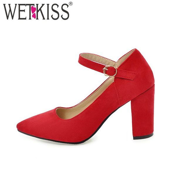 dress shoes wetkiss high heels women pumps buckle strap pointed toe square heel flock footwear 2021 spring fashion party ladies, Black
dress shoes wetkiss high heels women pumps buckle strap pointed toe square heel flock footwear 2021 spring fashion party ladies, Black