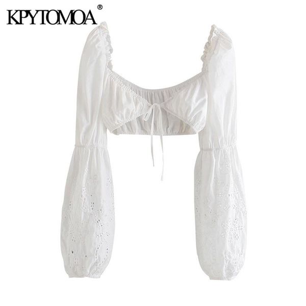 women's blouses & shirts kpytomoa women 2021 fashion hollow out embroidery crop vintage lantern sleeve elastic trims female chic, White
women's blouses & shirts kpytomoa women 2021 fashion hollow out embroidery crop vintage lantern sleeve elastic trims female chic, White