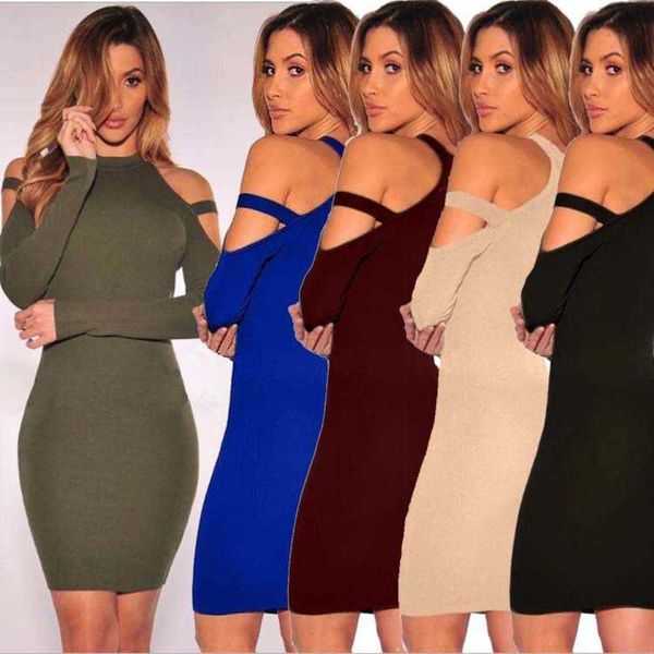 long sleeve shoulder digging elastic tight nightclub women's dress, Black;pink