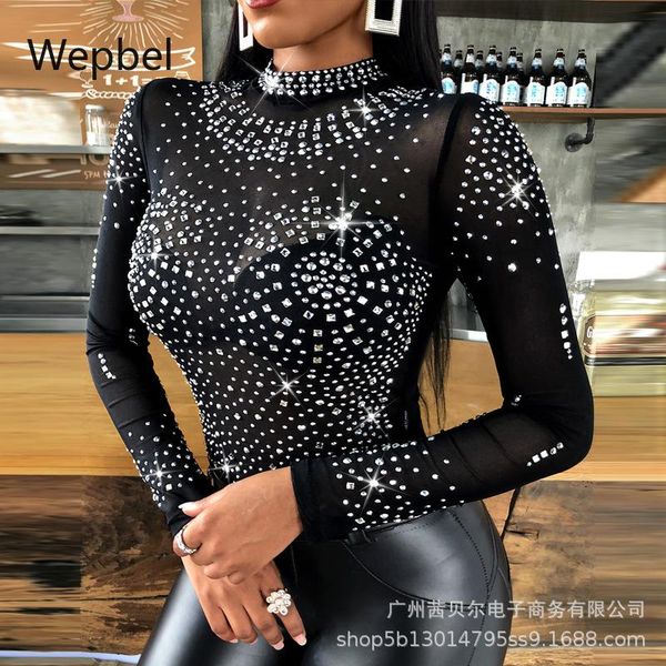 women's t-shirt wepbel fashion black women solid color long sleeve shirts diamond o-neck tshirts tight female casual, White
women's t-shirt wepbel fashion black women solid color long sleeve shirts diamond o-neck tshirts tight female casual, White