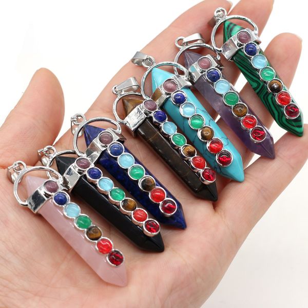 7 chakra stone pillar pendulum charms hexagonal prism healing crystal reiki point pendant for necklace jewelry making, Bronze;silver
7 chakra stone pillar pendulum charms hexagonal prism healing crystal reiki point pendant for necklace jewelry making, Bronze;silver