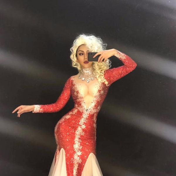 casual dresses christmas women stage red long white yarn bling dress sparkling crystals nightclub party wear dancer singer, Black;gray 
casual dresses christmas women stage red long white yarn bling dress sparkling crystals nightclub party wear dancer singer, Black;gray