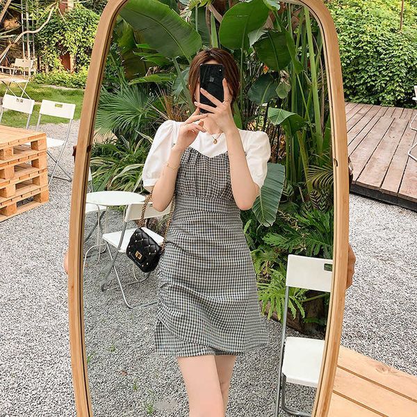 summer 2021 korean leisure two piece plaid short sleeve small drs, Black
summer 2021 korean leisure two piece plaid short sleeve small drs, Black