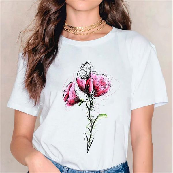 tend style watercolor flower womens t shirts butterfly 90s graphic ladies print lady female tee shirt, White 
tend style watercolor flower womens t shirts butterfly 90s graphic ladies print lady female tee shirt, White