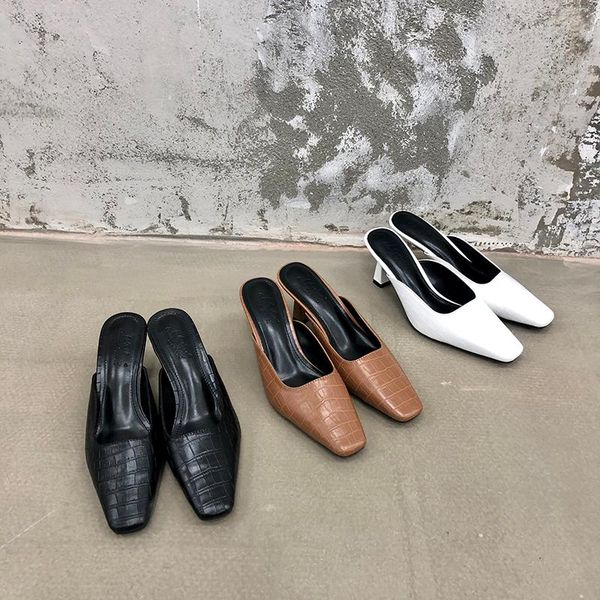 women slippers small square toe slides solid color round high heels fashion mules shoes summer party pumps slip on brown, Black
women slippers small square toe slides solid color round high heels fashion mules shoes summer party pumps slip on brown, Black