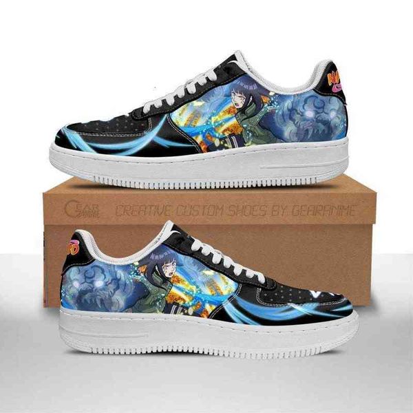 diy anime shoes hinata hyuga sneakers custom leather casual running sport walking lightweight tennis, Black