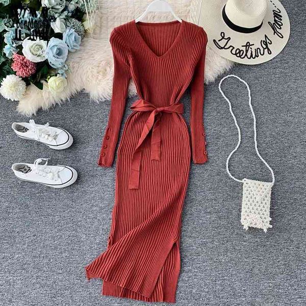 yornmona elegant v neck split midi dress 2021 autumn winter women knitted sweater dress button long sleeve sashes bodycon dress 210322, Black;gray
yornmona elegant v neck split midi dress 2021 autumn winter women knitted sweater dress button long sleeve sashes bodycon dress 210322, Black;gray