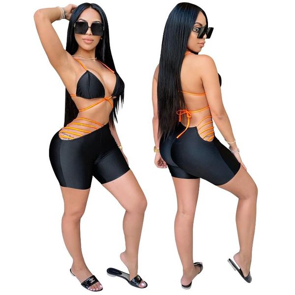 women's swimwear women bandage 2 pieces bikinis sets lace up midi waist shorts swimming suits for bathing beach fashion, White;black
women's swimwear women bandage 2 pieces bikinis sets lace up midi waist shorts swimming suits for bathing beach fashion, White;black