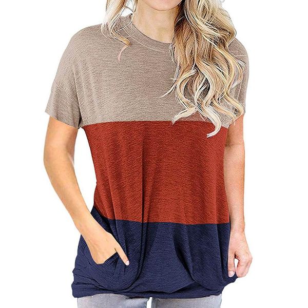 women's t-shirt casual color matching round neck loose short sleeves for summer xin-, White
women's t-shirt casual color matching round neck loose short sleeves for summer xin-, White