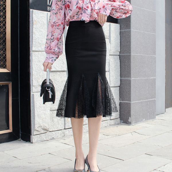 spring autumn women casual stitching lace asymmetrical split black over knee loose trumpet skirt 16w350 210510
spring autumn women casual stitching lace asymmetrical split black over knee loose trumpet skirt 16w350 210510