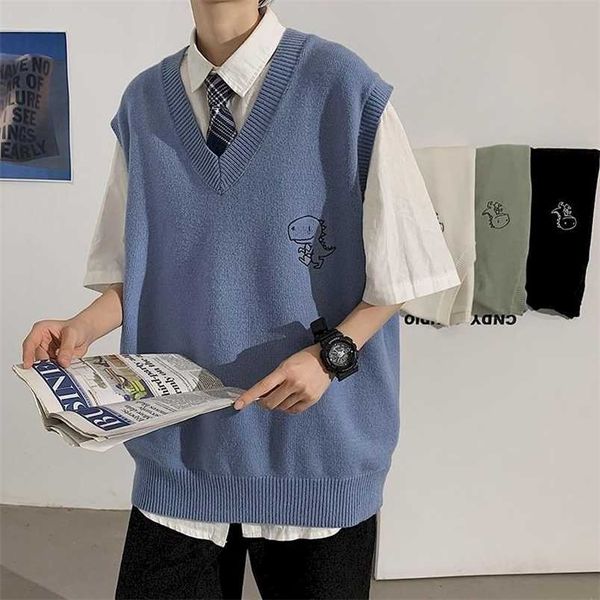 spring men's trendy dinosaur sweater embroidered loose v-neck sweater vest woman casual streetwear clothing argyle 220114, Black;white
spring men's trendy dinosaur sweater embroidered loose v-neck sweater vest woman casual streetwear clothing argyle 220114, Black;white