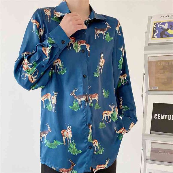 spring and autumn women's casual printed lapel long-sleeved shirt 210430, White
spring and autumn women's casual printed lapel long-sleeved shirt 210430, White