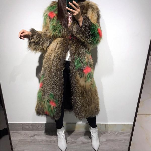 women's fur & faux ladies coat women real natural knitted, Black