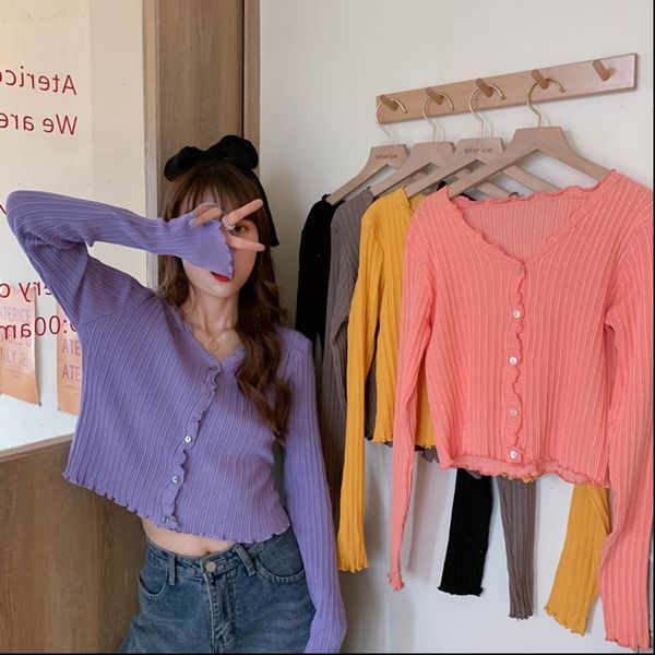 women sweaters summer v neck solid color casual ruched short lady knitting soft cardigan harajuku outwear for vintage female, White;black
women sweaters summer v neck solid color casual ruched short lady knitting soft cardigan harajuku outwear for vintage female, White;black