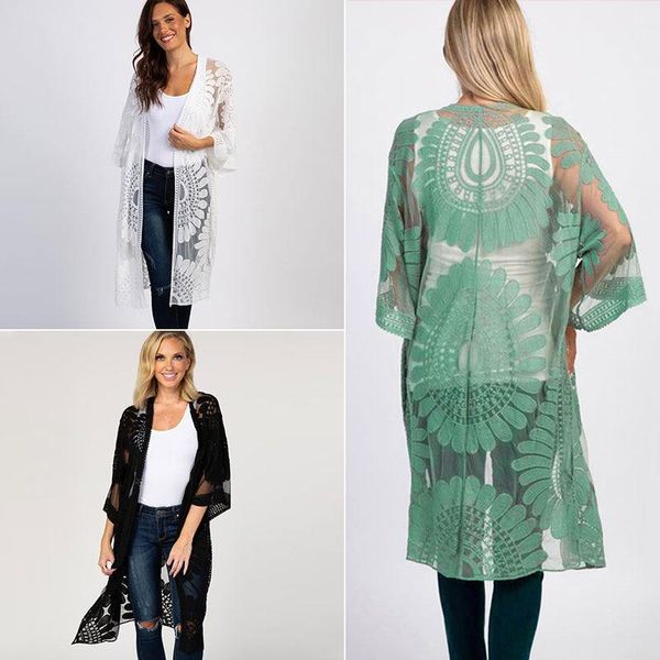 women's swimwear lace cut out hook flower medium length cardigan beach blouse resort swimsuit, White;black
women's swimwear lace cut out hook flower medium length cardigan beach blouse resort swimsuit, White;black