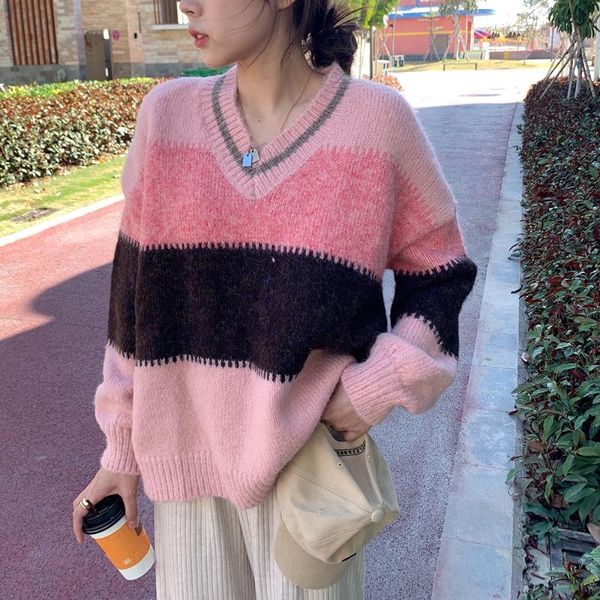 women's sweaters women spring autumn color contrast splice sweater loose v-neck knitwear jumper pullover, White;black
women's sweaters women spring autumn color contrast splice sweater loose v-neck knitwear jumper pullover, White;black