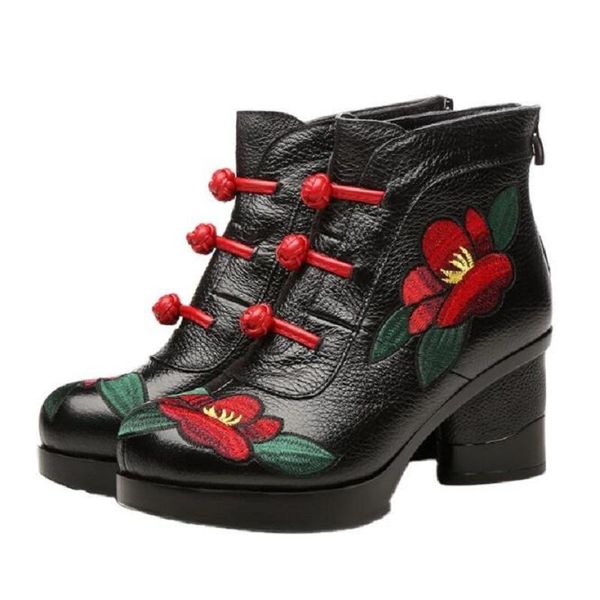 embroidered ankle boots for women spring autumn genuine leather women's retro handmade comforable shoes high heels, Black
embroidered ankle boots for women spring autumn genuine leather women's retro handmade comforable shoes high heels, Black