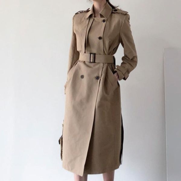 women's trench coats 2021 autumn windbreaker double breasted elegant long coat casual lapel jackets solid color female belt outerwear, Tan;black
women's trench coats 2021 autumn windbreaker double breasted elegant long coat casual lapel jackets solid color female belt outerwear, Tan;black