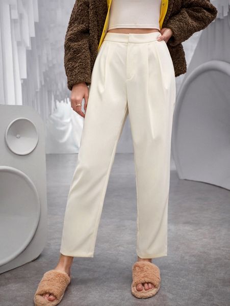 high waist plicated detail straight leg pants m96x#, Black;white 
high waist plicated detail straight leg pants m96x#, Black;white