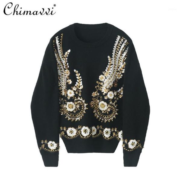 retro beaded petal flower pullover sweater women 2021 autumn and winter loose warm knit black trend knitwear women's sweaters, White;black
retro beaded petal flower pullover sweater women 2021 autumn and winter loose warm knit black trend knitwear women's sweaters, White;black