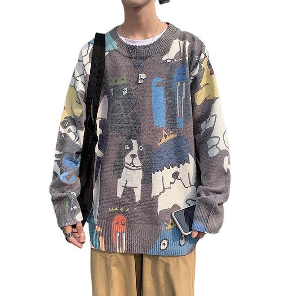 men's sweaters 2021 autumn and winter round neck sweater loose lazy style pullover cartoon printing bottoming shirt, White;black
men's sweaters 2021 autumn and winter round neck sweater loose lazy style pullover cartoon printing bottoming shirt, White;black