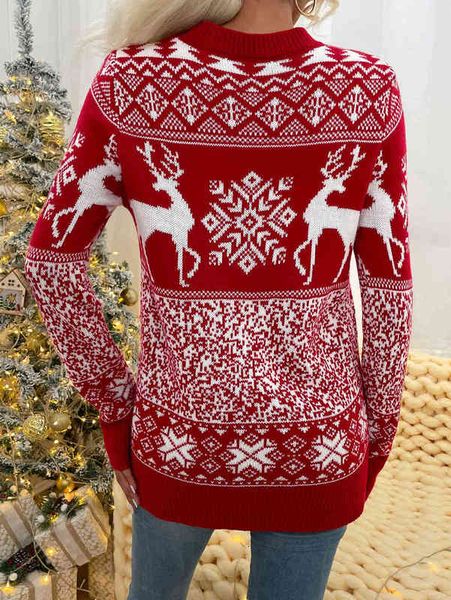 2021 christmas wool woven round neck elk long sleeve sweater women's wear, White;black
2021 christmas wool woven round neck elk long sleeve sweater women's wear, White;black