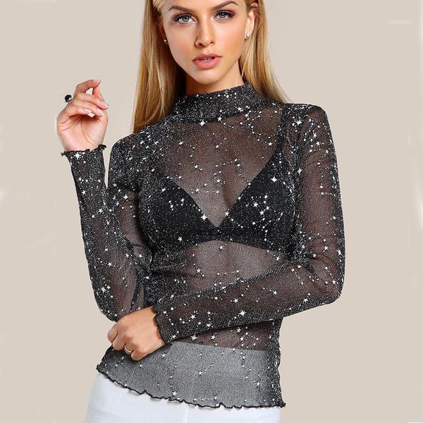ladies mesh blouse 2021 summer womens long sleeve black hollow out high neck glitter star print elegant slim shirt women's blouses, White
ladies mesh blouse 2021 summer womens long sleeve black hollow out high neck glitter star print elegant slim shirt women's blouses, White