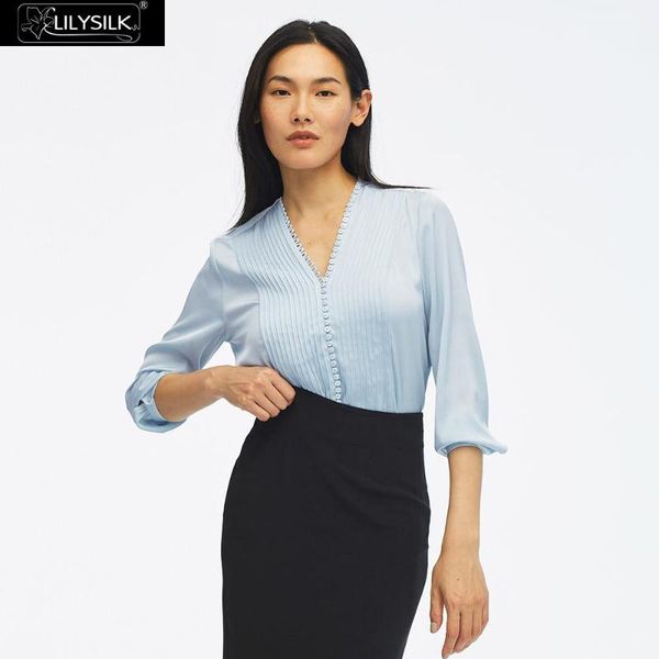 women's blouses & shirts lilysilk blouse v neck short sleeves women, White 
women's blouses & shirts lilysilk blouse v neck short sleeves women, White