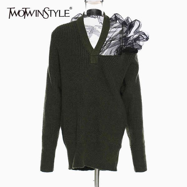 mesh patchwork ruffle sweater for women v neck long sleeve knitted pullovers female fashion clothing 210524, White;black
mesh patchwork ruffle sweater for women v neck long sleeve knitted pullovers female fashion clothing 210524, White;black